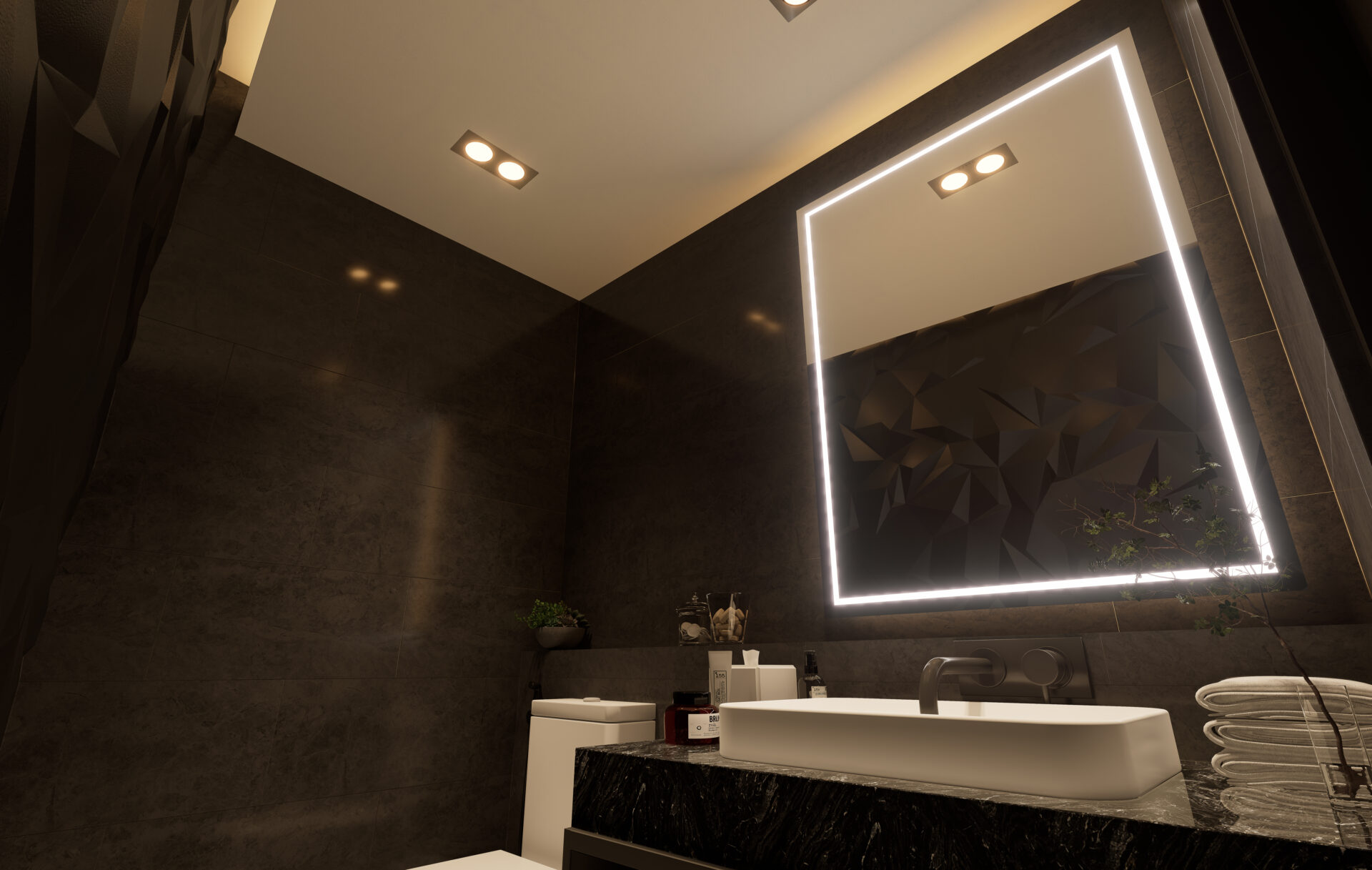 Mirror with built in lights and bathroom spotlights
