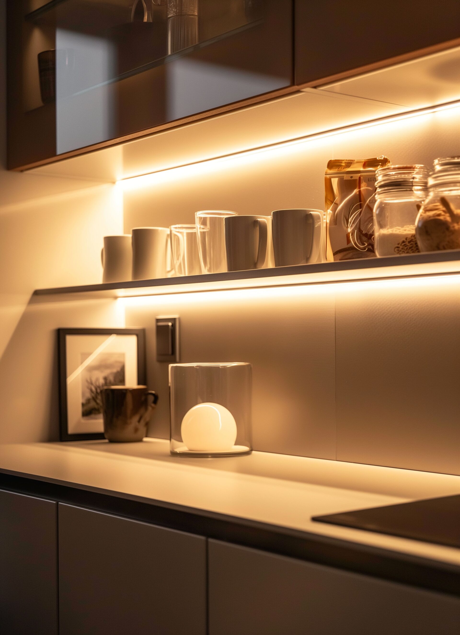 Kitchen with under cabinet lighting installed